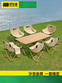 Explorer Camping Table and Chair Set, Portable Roll-Up Table with Moon Chairs for Outdoor Picnics