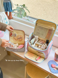 Large Capacity Portable Travel Makeup Bag with Brush Organizer and Compartments