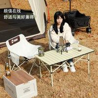 Portable Aluminum Folding Camping Table and Chair Set with Moon Chairs