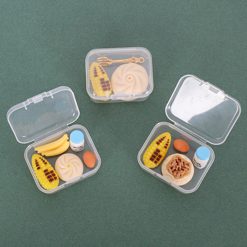 Dollhouse Miniature Breakfast Set with Steamed Buns, Dumplings, Milk, and Eggs in Clear Box
