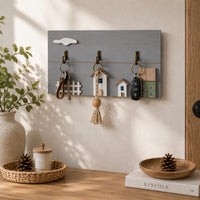 Nordic Style Wooden Wall Mounted Key Holder with Hooks for Entryway