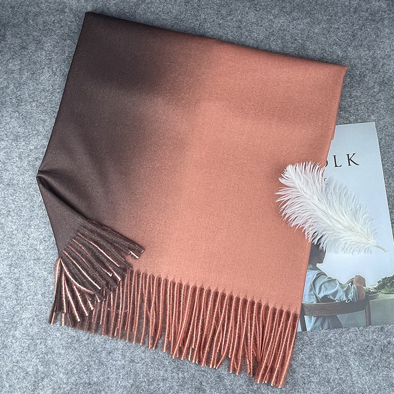 Gradient Digital Print Imitation Cashmere Scarf for Women, Korean Style Warm Winter Shawl