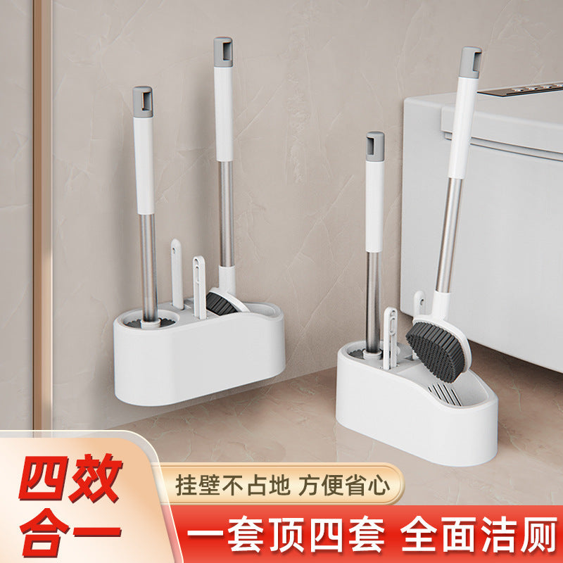 4-Piece Toilet Brush Set Wall-Mounted Bathroom Corner Cleaning Kit