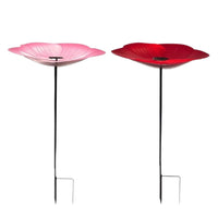 Metal Flower Bird Bath with Shepherd's Hook for Outdoor Garden and Yard