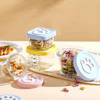 Square Bear Silicone Baby Food Bowl with Glass Lid - Portable Storage Container for Toddlers