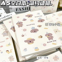 Cute Animal A5 Blank Notebook, Thickened Creative Sketchbook for Students, 240 Pages