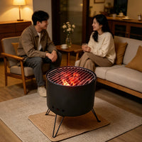 Portable Smokeless Charcoal Grill for Outdoor Camping and Home Use, Round Windproof BBQ Stove