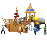 Outdoor Large Wooden Pirate Ship Playground Slide for Kids