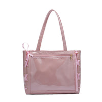 Japanese Style Ribbon Bow Transparent Panel Tote Bag
