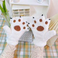 Cute Cartoon Animal Paw Plush Gloves for Women, Winter Warm Thickened Neck-Hanging Mittens for Cycling and Cold Protection