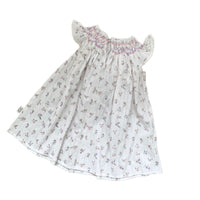 Girls' Hand-Smocked Floral Print Flutter Sleeve Doll Dress Toddler Summer Princess Dress