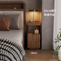 Mid-Century Modern Nightstand, Solid Wood Bedside Table with Storage, Narrow Smart End Table for Bedroom