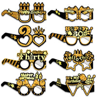 Birthday Age Novelty Glasses Photo Booth Props - Black and Gold Paper Eyeglasses for Party Decoration