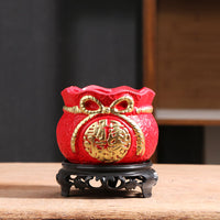 Red Ceramic Succulent Planter with Tray for Office and Home Decor