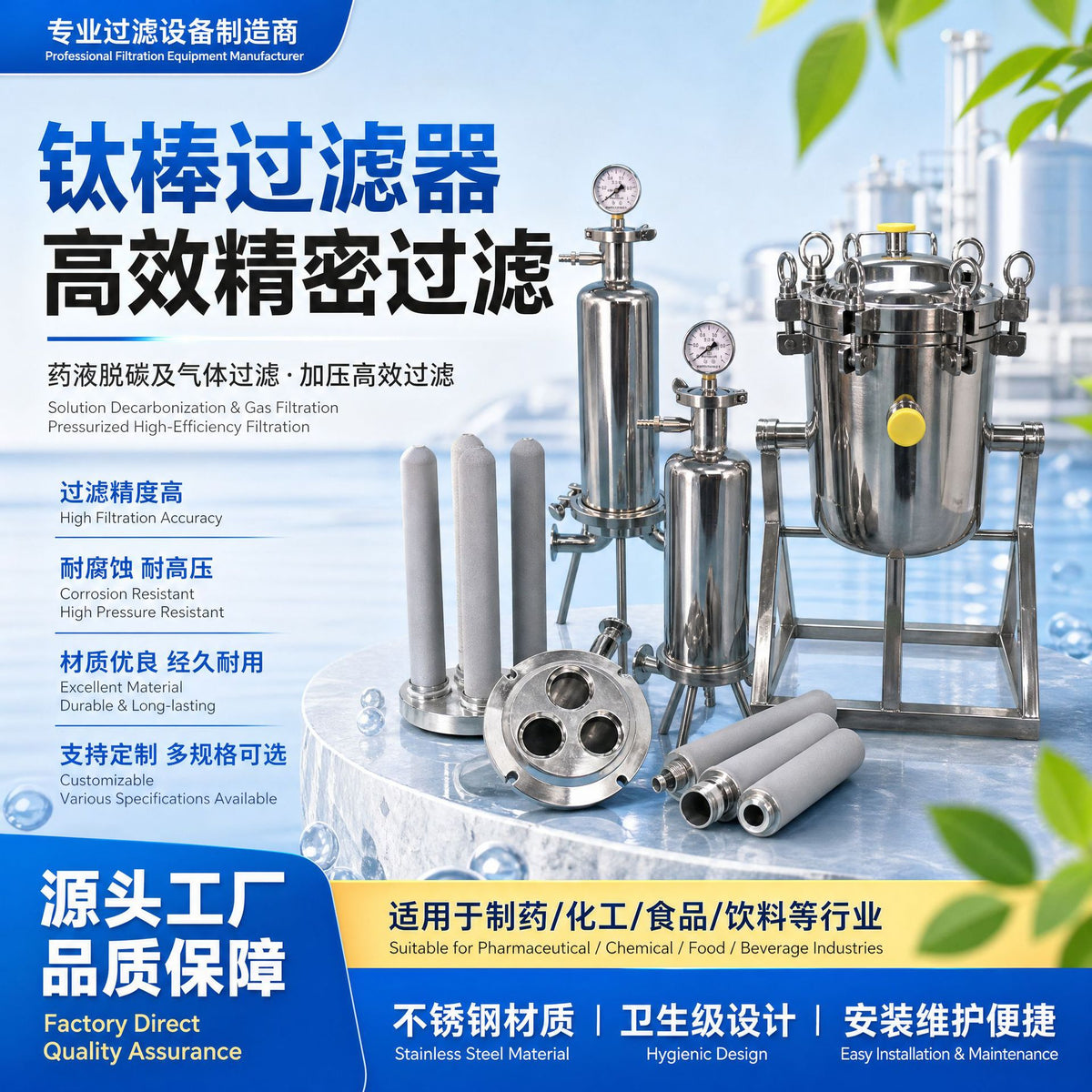 Titanium Rod Filter for Liquid Decarburization and Gas Filtration, Pressurized High-Efficiency Stainless Steel Filter