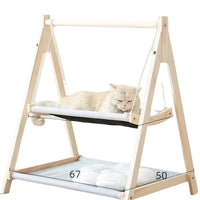 Double-Layer Triangle Cat Hammock Bed with Removable Washable Cushion, All-Season Wooden Hanging Pet Swing