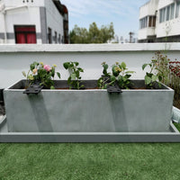 Rectangular Cement-Look Planter Tray with Drainage, Thickened Durable Base, Large Nordic Style