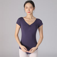 Adult Short Sleeve Ballet Leotard Combed Cotton Dance Practice Top for Women