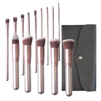 14-Piece Professional Makeup Brush Set with Wooden Handles and Storage Bag