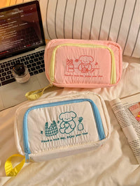 Cartoon Embroidered Large Capacity Portable Travel Cosmetic Bag with Compartments