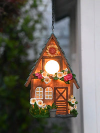Solar Powered Birdhouse Garden Decor with LED Light - Outdoor Hanging Tree Ornament