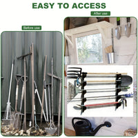 Wall-Mounted Garden Tool Organizer Rack for Shovels, Rakes, and Brooms - Garage Storage Solution