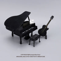 Miniature Grand Piano and Guitar Dollhouse Furniture Set with Cat Figurine for OB11 Dolls