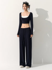 Naiqiao Women's Yoga Set with Chest Pads, High-End Sports Wear, Pilates Fitness Long-Sleeved Top & Wide-Leg Pants