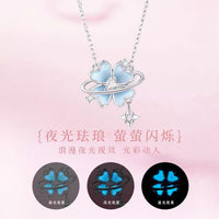 Four-Leaf Clover Star Wish White Copper Necklace for Women
