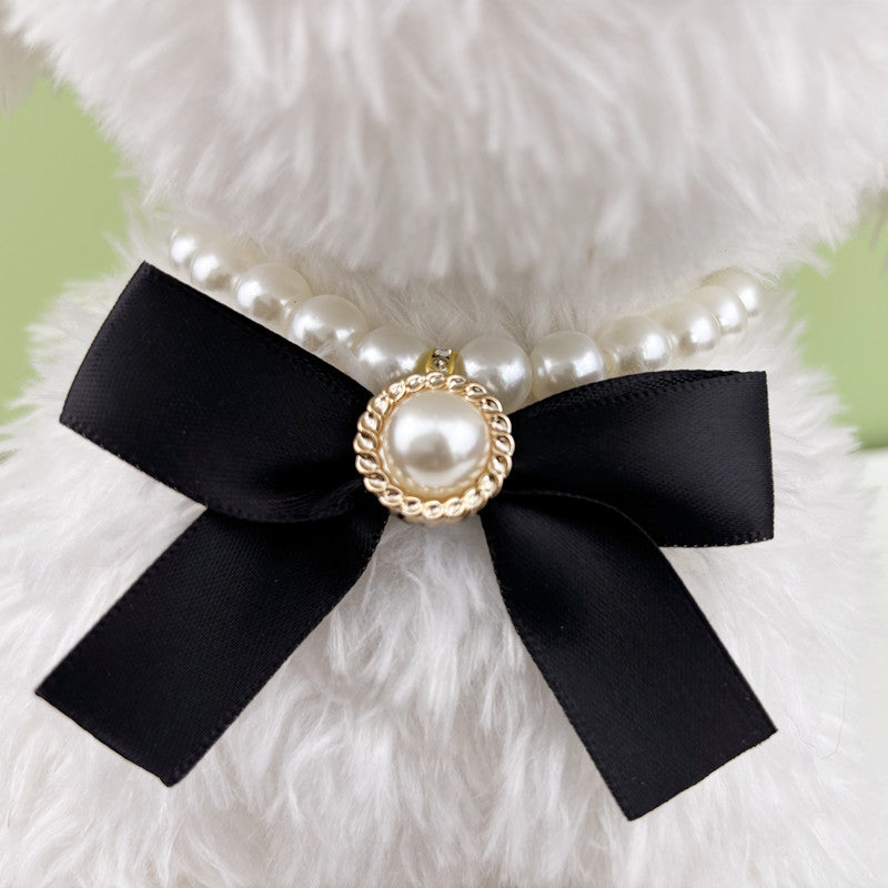 Pet Pearl Bowknot Collar Necklace for Cats and Small Dogs, Adjustable Princess Style