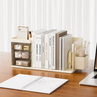 Expandable Bookends with Pen Holder, Anti-Tilt Desktop Organizer for Students