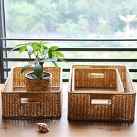 Woven Rattan-Style Storage Basket for Cosmetics, Snacks, and Sundries - Rectangular Desktop Organizer