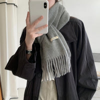 Women's Wool Blend Scarf Winter Warm Solid Color Korean Style Fashion Tassel Woven Shawl
