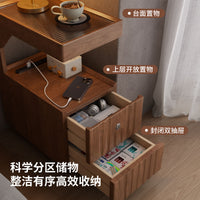 Mid-Century Modern Nightstand, Solid Wood Bedside Table with Storage, Narrow Smart End Table for Bedroom