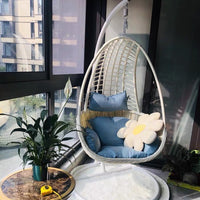 Indoor Outdoor Wicker Egg Chair Swing with Stand and Cushion for Patio Garden Balcony