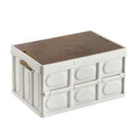 Foldable Outdoor Camping Storage Box with Wooden Lid, Large Capacity Car Trunk Organizer for Camping Gear