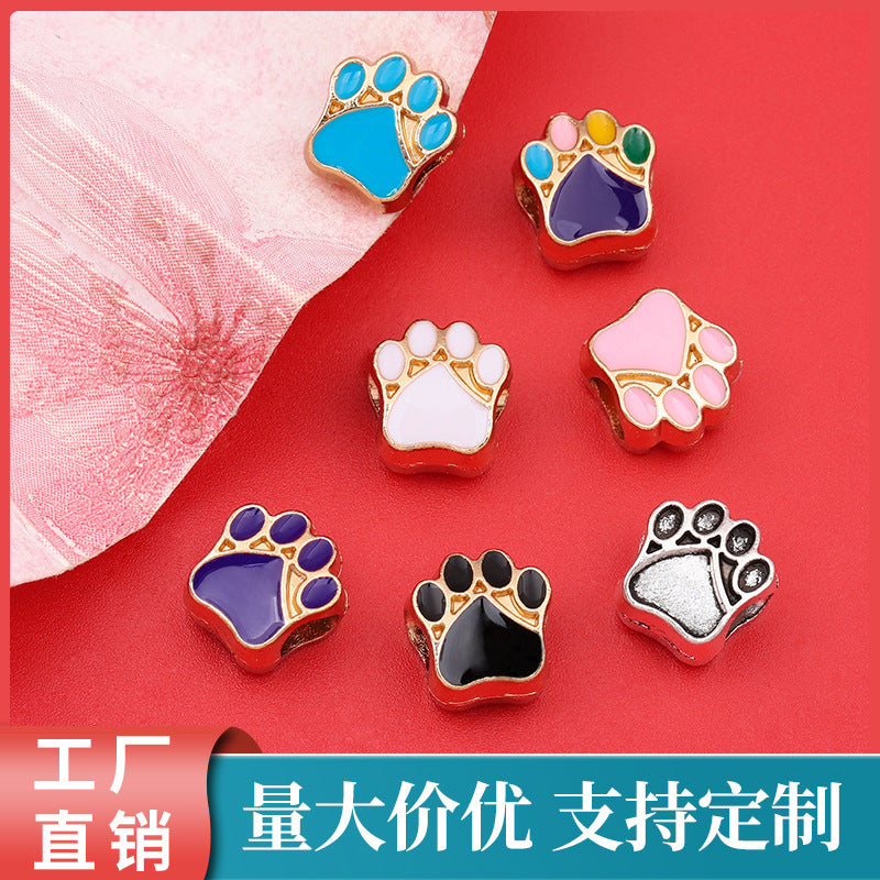 JG171 Alloy Bear Paw Print Large Hole Bead for DIY Bracelets and Jewelry