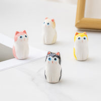 Japanese Ceramic Lucky Cat Figurine for Desk Decor