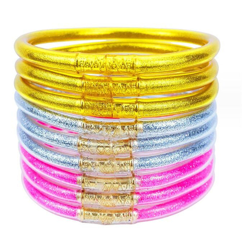 9-Layer Glitter Jelly Bangles Silicone Bracelet for Women