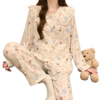 Women's Long Sleeve Cloud Cotton Pajama Set with Ruffled Peter Pan Collar