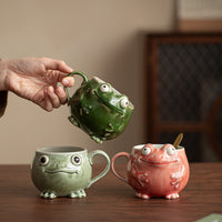 Creative Frog Ceramic Coffee Mug with Spoon, 280ml Novelty Animal Design Tea Cup for Office and Home