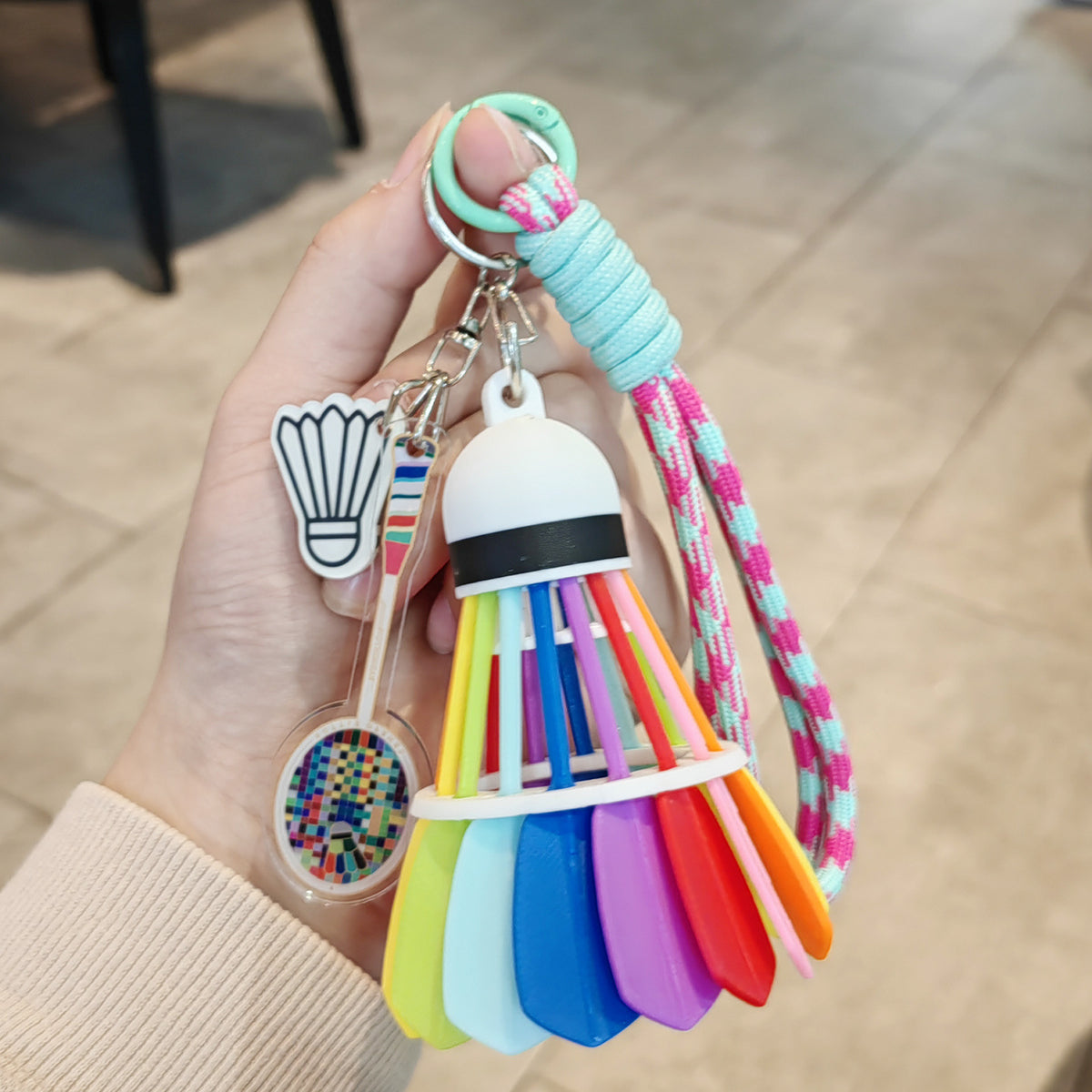 Colorful Badminton Racket Keychain with Feather Ball Charm, Sports-Themed Bag Pendant for Men and Women, Competition Souvenir Gift