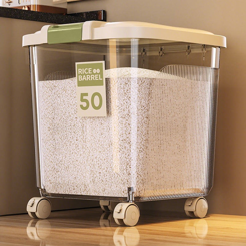 Large Capacity Moisture-Proof Rice Storage Container with Wheels and Measuring Cup