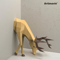 3D Deer Bust Wall Mount Papercraft Kit for Adults