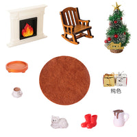 Christmas Dollhouse Miniature Fireplace Rocking Chair Set