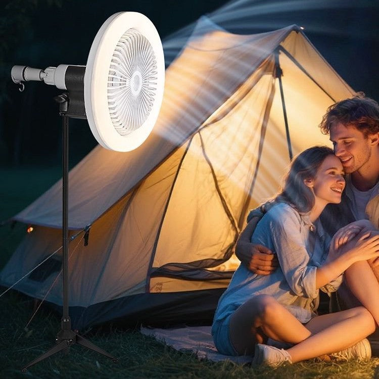 Portable LED Camping Fan with Light, Tent Emergency Fan Lamp, Adjustable Universal Head