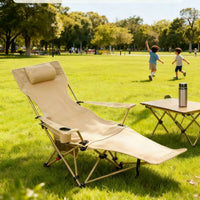 Outdoor Reclining Beach Chair with Armrests and Leg Rest, 4-Position Adjustable Folding Camping Lounge Chair for Office Nap