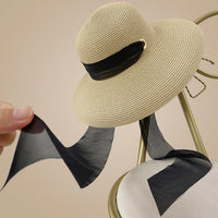 Women's French Style Foldable Wide Brim Straw Sun Hat for Beach & Travel