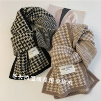 Korean Style Houndstooth Double-Sided Scarf for Autumn/Winter, Warm Knitted Neck Warmer, Versatile Couple Fashion