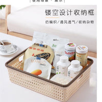 Desktop Imitation Rattan Storage Basket Plastic Hollow Organizer for Snacks, Sundries, Kitchen, Toys